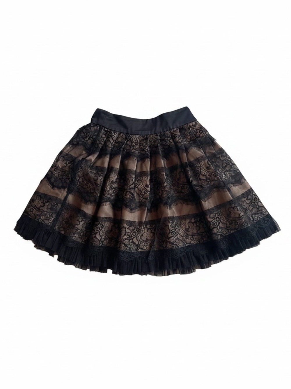 Forever 21 Lace Tulle Skater Circle Skirt Black Nude Women Medium M